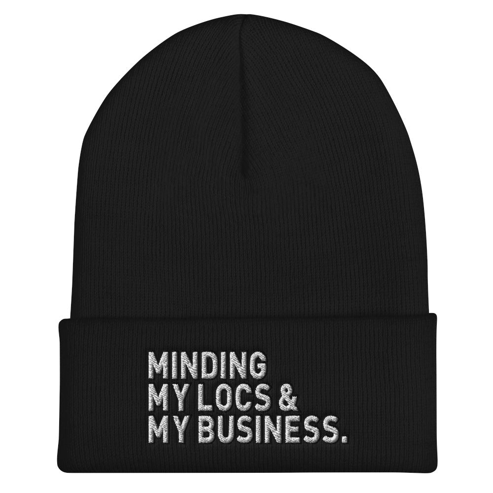 Black Minding My Locs & My Business Cuffed Beanie - Locs and Business