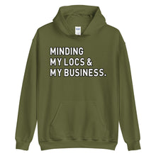 Load image into Gallery viewer, Military Green Minding My Locs &amp; My Business Unisex Hoodie - Locs and Business
